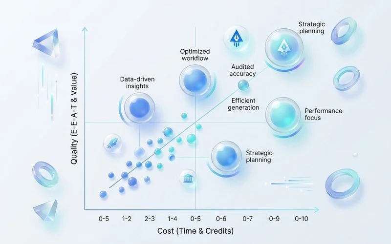 Cost vs quality scatter plot, clean editorial infographic