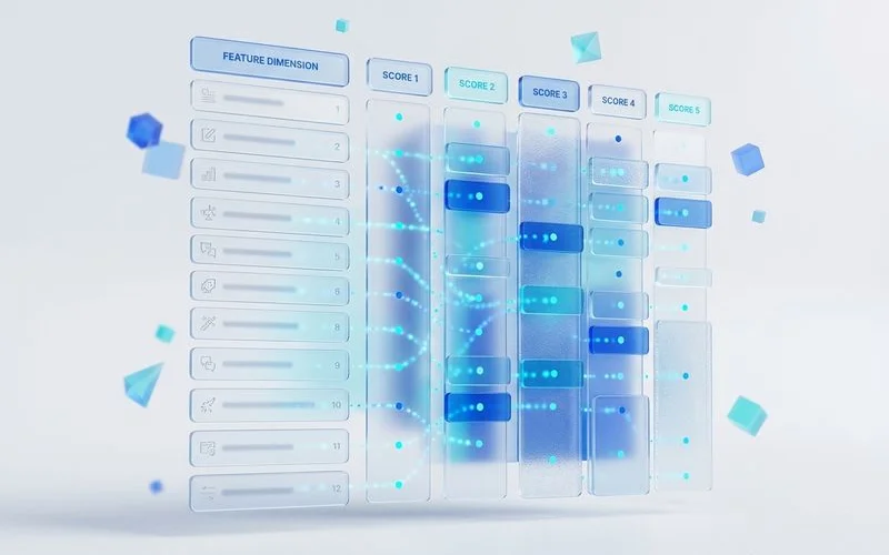 Feature matrix table comparing 12 dimensions, clean editorial style