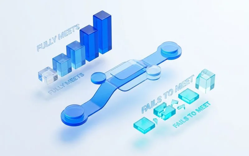 Needs-Met scale visualization (Fully Meets → Fails to Meet), clean editorial infographic