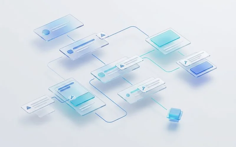 Per-step error-handling annotations on a Zap diagram, editorial infographic