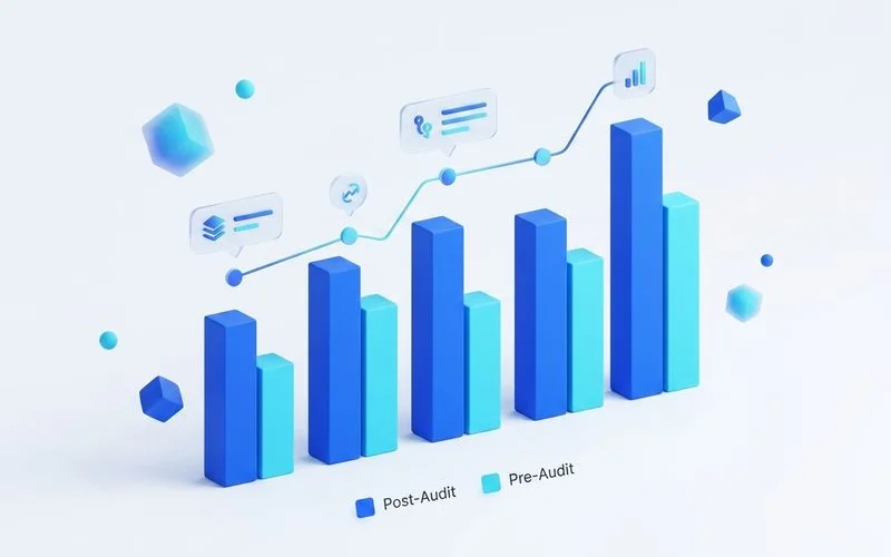 SEO depth comparison bar chart, editorial style