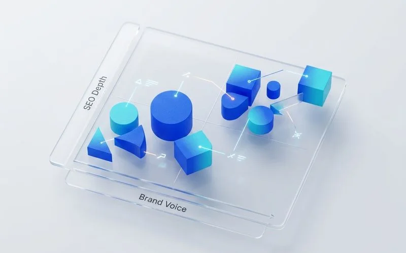 SEO-depth vs brand-voice scatter chart, editorial style