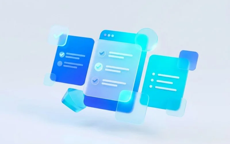 Validation checklist callout cards, SaaS UI mockup style