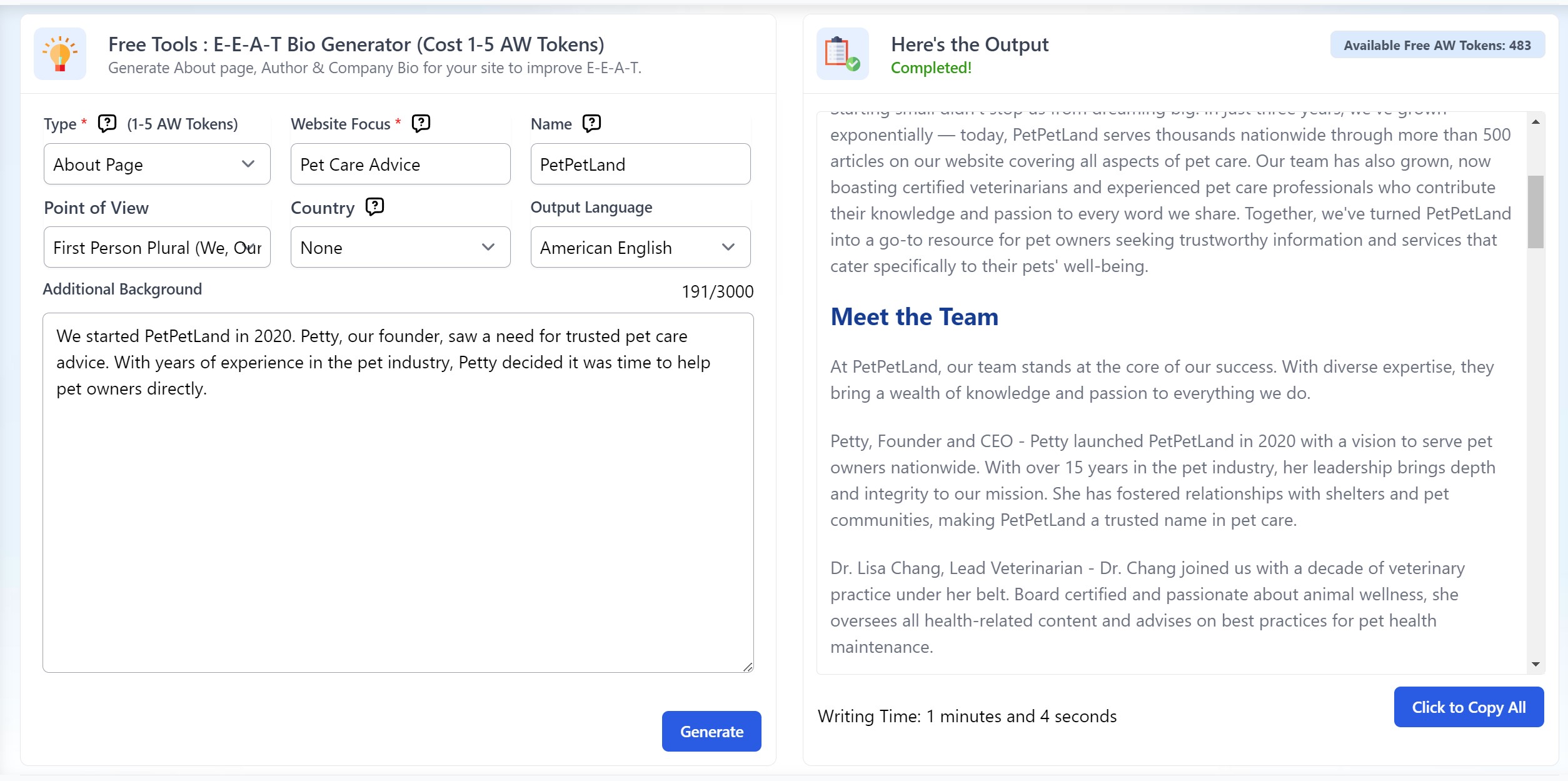 E-E-A-T About Page generator